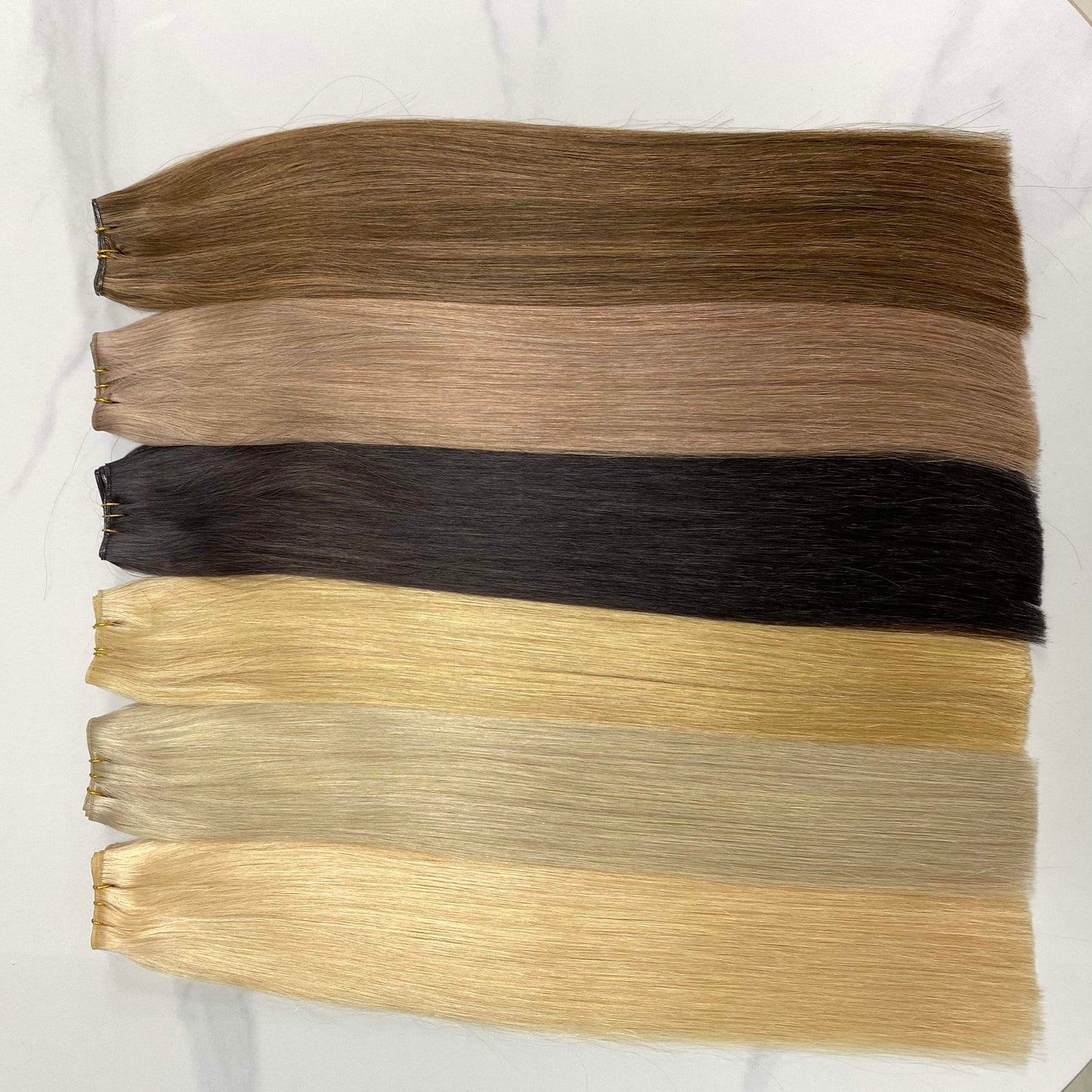 Real Human Hair Double Drawn Genius Weft Brazilian Remy Straight Human Hair Genius Weft Hair Extensions