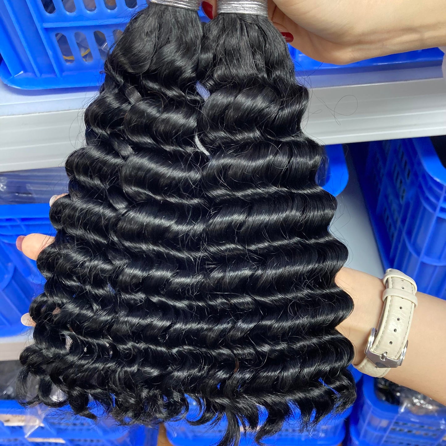 Hot Sale Wholesale Price 100% Vietnamese Super Double Drawn Human Hair Braiding Bulk Deep Wave Color 1B#
