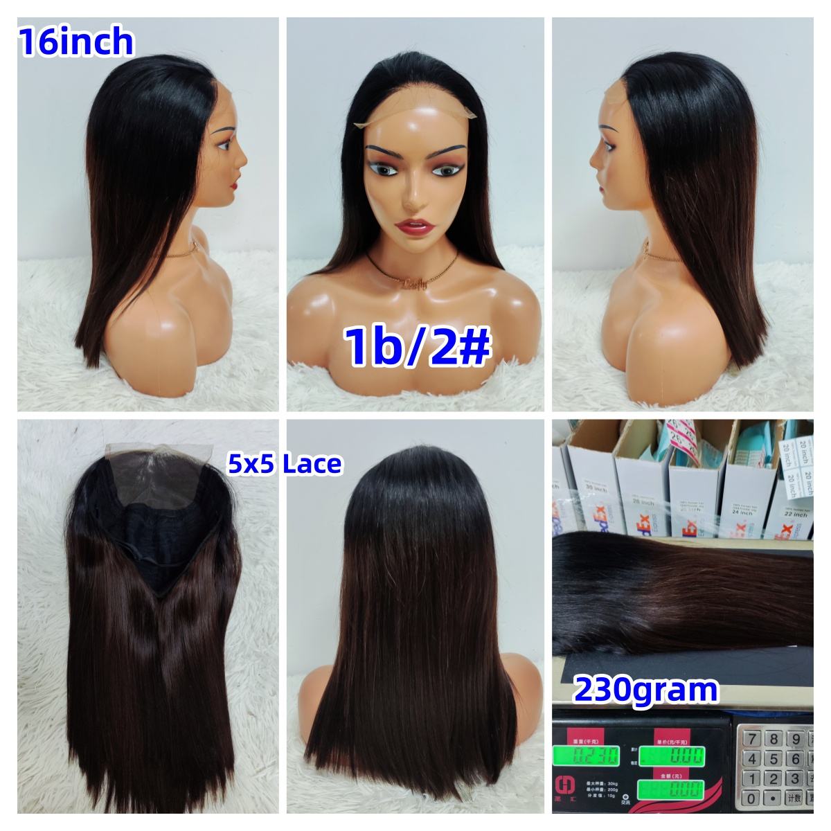 78$ Promotion SDD Vietnamese 5x5 Lace Closure Wigs 16inch 1b4&1b2 Color 100% Human Hair Vietnamese Wigs 230g Wholesale