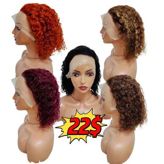 22$ 150gram Promotion 13x4 Full Lace Frontal Water Wave Bob Wigs Raw Burmese Curly Hair Natural Curly Human Hair Wigs
