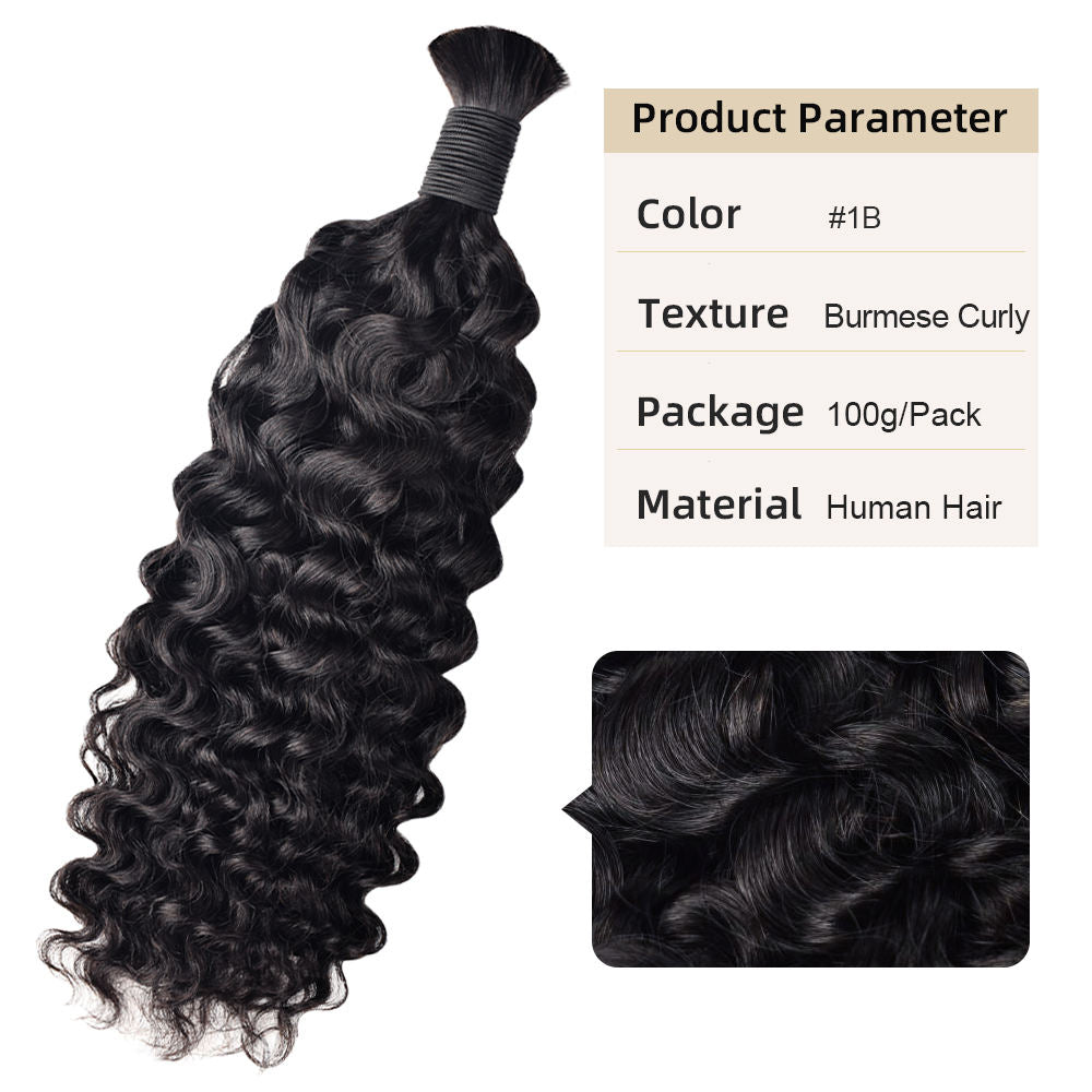 Burmese Curly Human Hair Bulk Vendors Virgin Original Braiding Hair Bulk No Weft Salon Quality