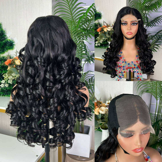 High Quality Glueless Loose Bouncy Curl SDD Super Double Drawn 5*5 Wig Human Hair 300% Density