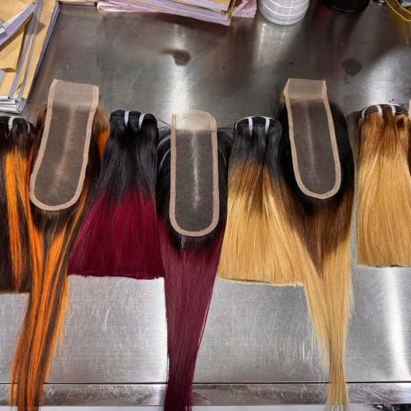 Bone Straight Human Hair Bundles with 2x6 Lace Closure Color Vietnam Super Double Draw Raw Hair Bundles Extention