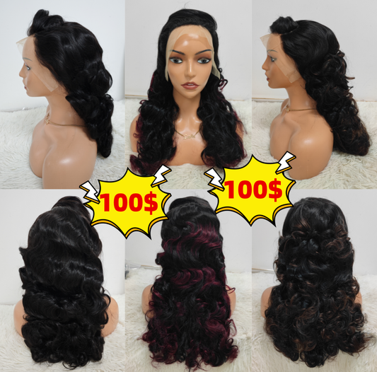 100$ Promotion 300% 13x4 Lace Full Frontal Wigs 22inch Bouncy Curly Human Hair Wigs 1B4# 1B99j# Raw Hair 100% Human Hair