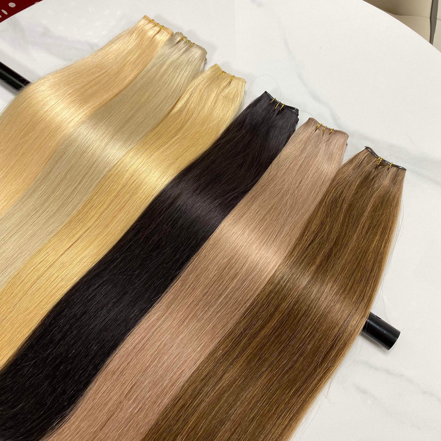 Real Human Hair Double Drawn Genius Weft Brazilian Remy Straight Human Hair Genius Weft Hair Extensions