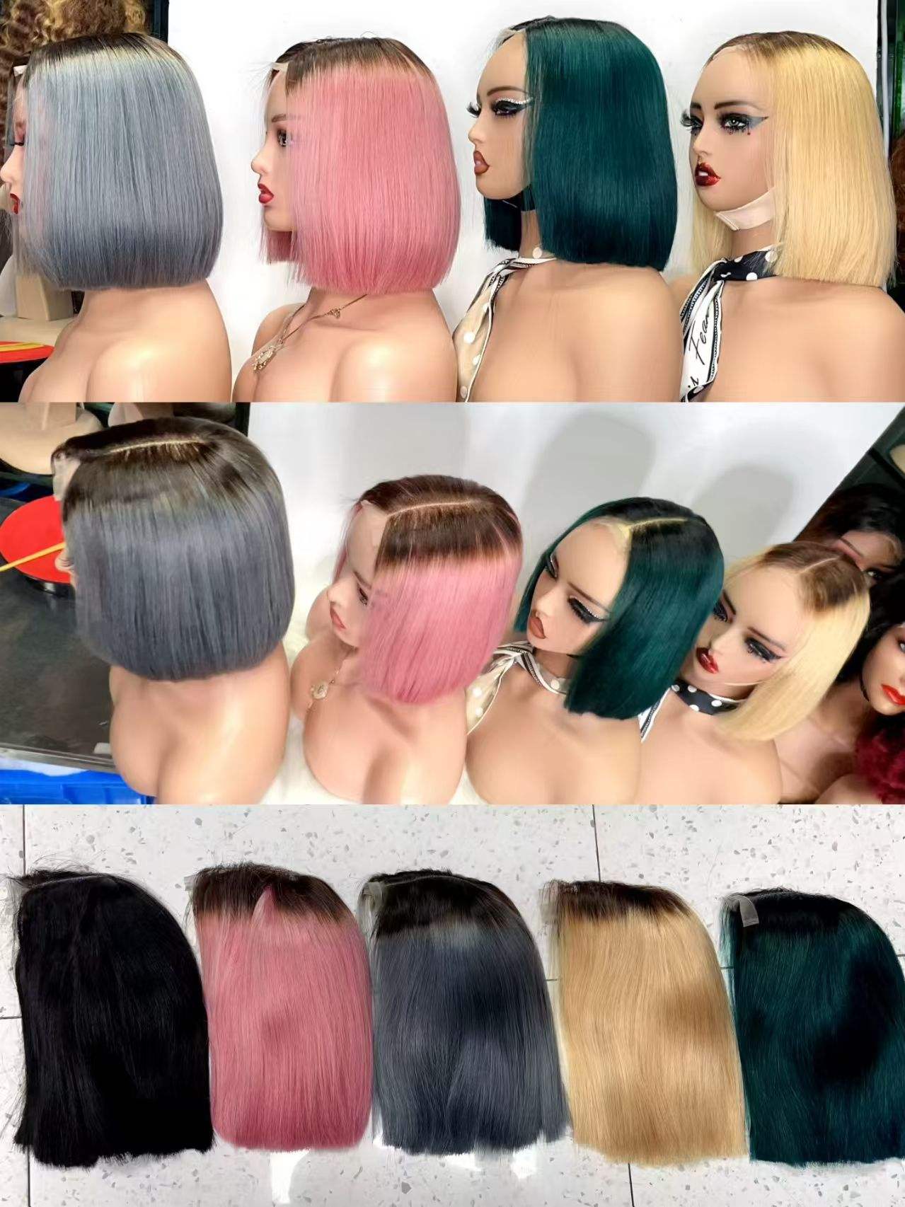 Promotion 40$ 2x6 Lace Closure Virgin Bob Wigs 12A SDD 10inch Ombre Gray Pink 250% Straight Wigs 100% Human Hair on Sale