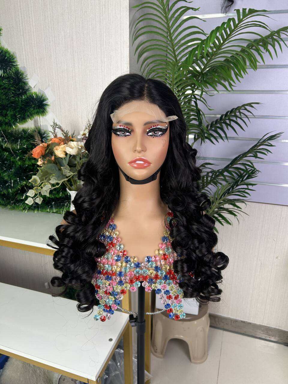 High Quality Glueless Loose Bouncy Curl SDD Super Double Drawn 5*5 Wig Human Hair 300% Density