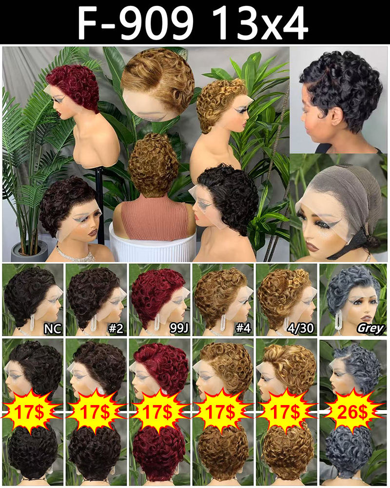 17$ Promotion Gray Color Pixie Wigs 13x4 Lace Full Frontal 100% Human Hair Short Cut Wigs Wholesale for Black Woman 130gram