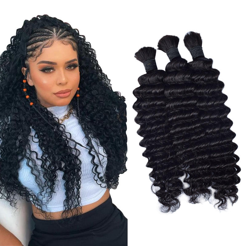 Factory Price Vendor Brazilian 100% Human Hair Color Bulk Hair Braiding Cuticle Aligned Virgin Hair Deep Wave
