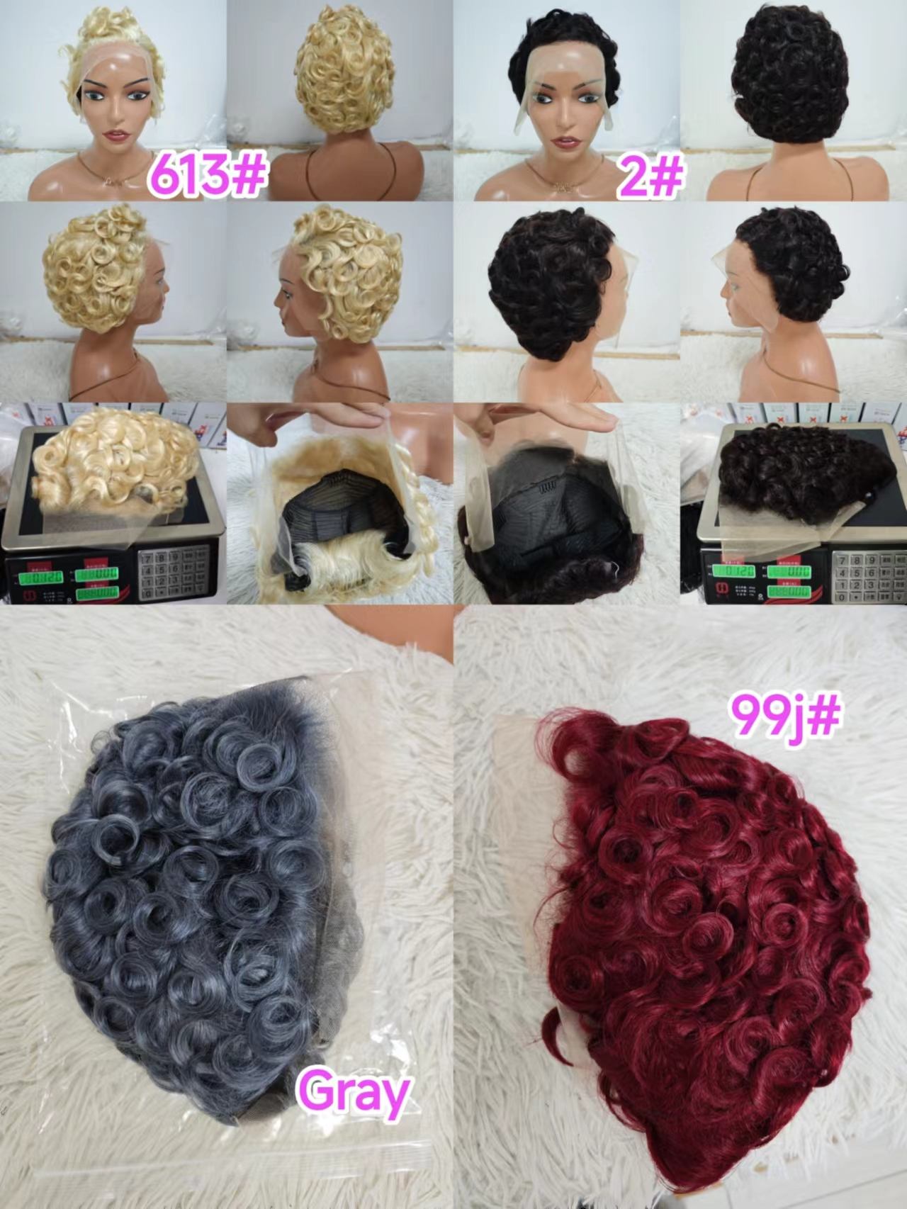 17$ Promotion Gray Color Pixie Wigs 13x4 Lace Full Frontal 100% Human Hair Short Cut Wigs Wholesale for Black Woman 130gram