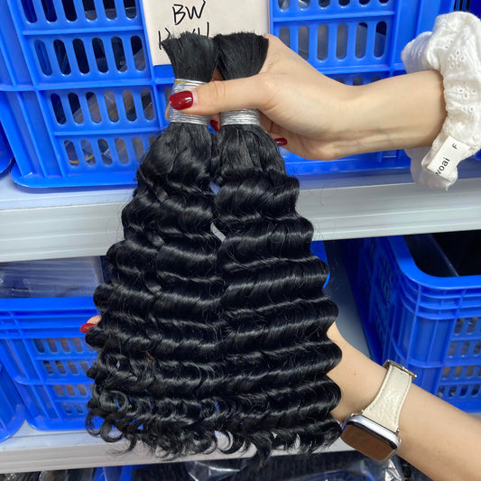 Hot Sale Wholesale Price 100% Vietnamese Super Double Drawn Human Hair Braiding Bulk Deep Wave Color 1B#