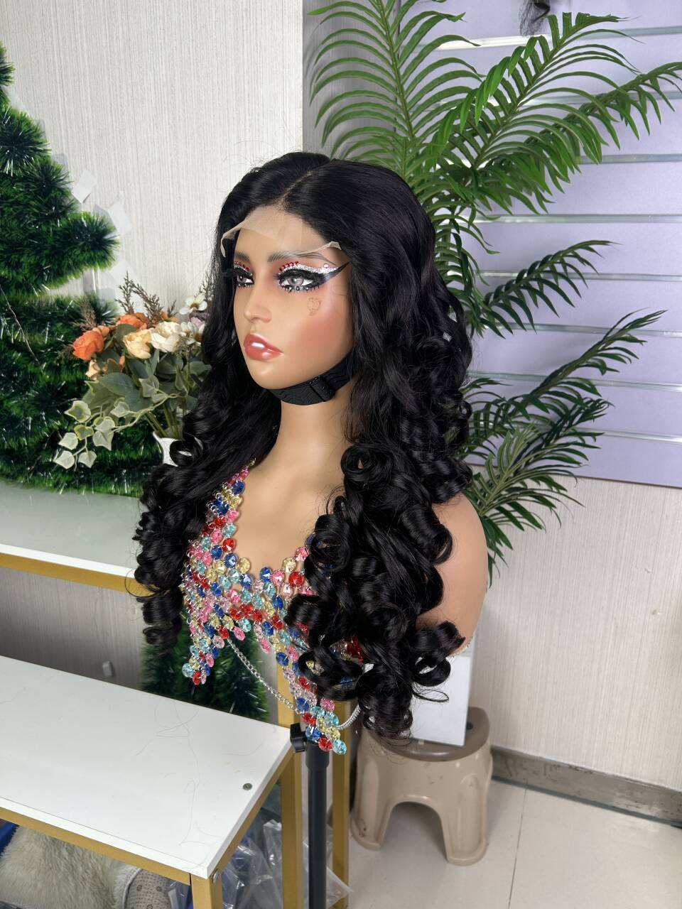 High Quality Glueless Loose Bouncy Curl SDD Super Double Drawn 5*5 Wig Human Hair 300% Density