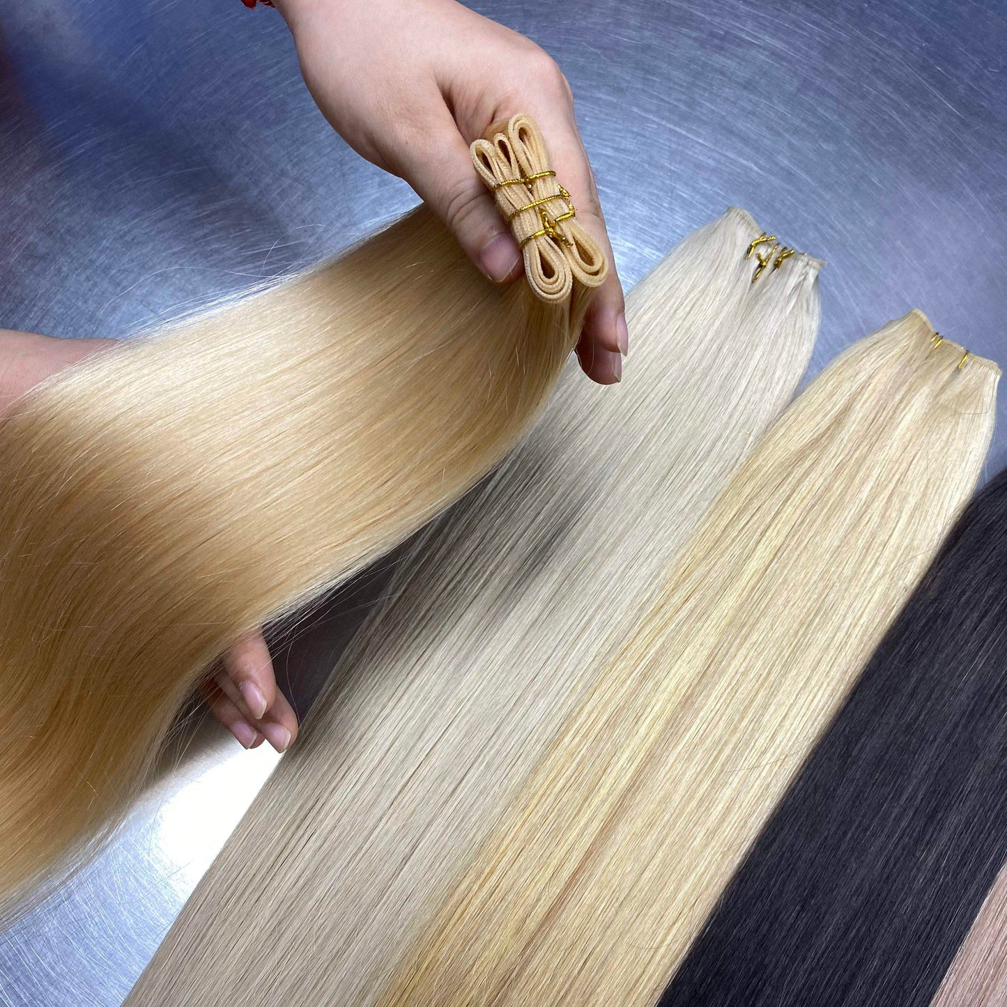 Real Human Hair Double Drawn Genius Weft Brazilian Remy Straight Human Hair Genius Weft Hair Extensions