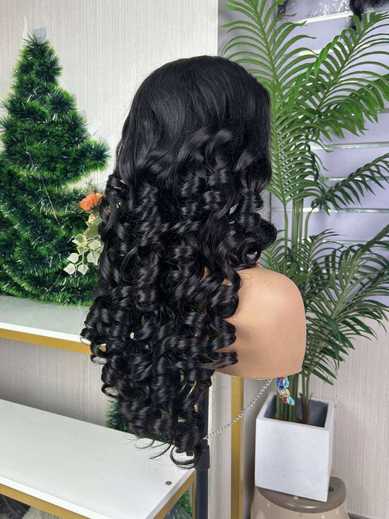 High Quality Glueless Loose Bouncy Curl SDD Super Double Drawn 5*5 Wig Human Hair 300% Density