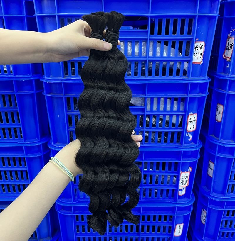 100g Bundle of Boho Braided Deep Curly 100% Raw Human Hair Bulk Knotless Extensions with Soft Hand Feeling Deep Wave Braids