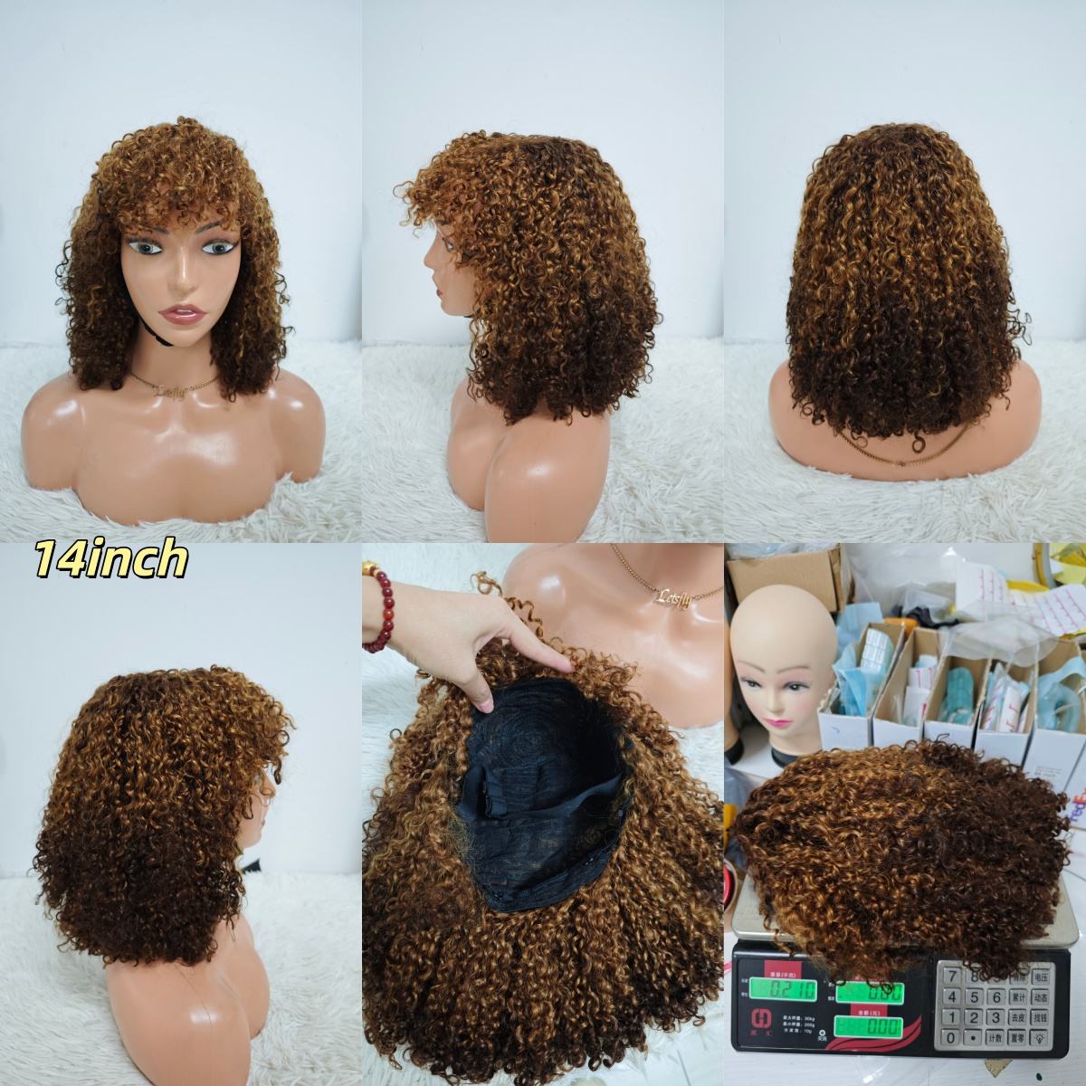 Promotion 250% Pixie Curly Wig With Bangs Non Lace Natural Color Virgin Human Hair Wigs Wholesale Cheap Short Bob Wigs