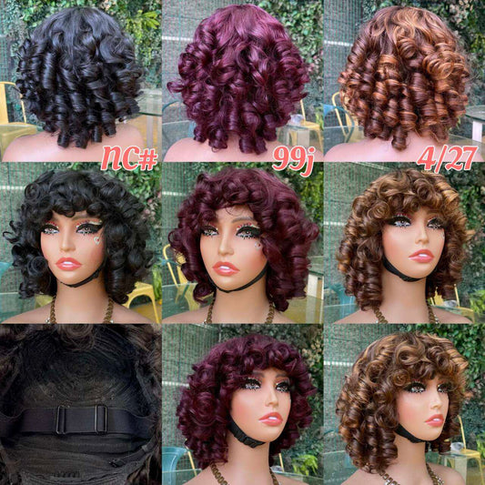 100% Human Hair Machine Made Wig Fringe Bouncy Wig