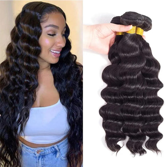 Remy Hair 3 Bundles Loose Deep Natural Black Brazilian Virgin Hair