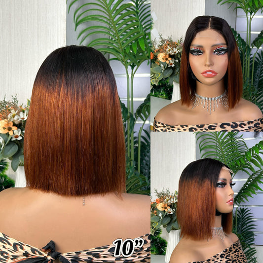 Kim K 2by6 Closure SDD Bob Wig 100% Human Hair Mixed Color Glueless Wig Bone Straight