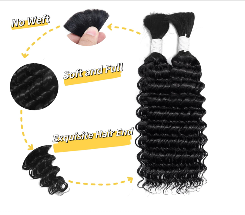 Ulike Wig Deep Wave Bulk 100% Raw Human Hair Braiding Hair 100g