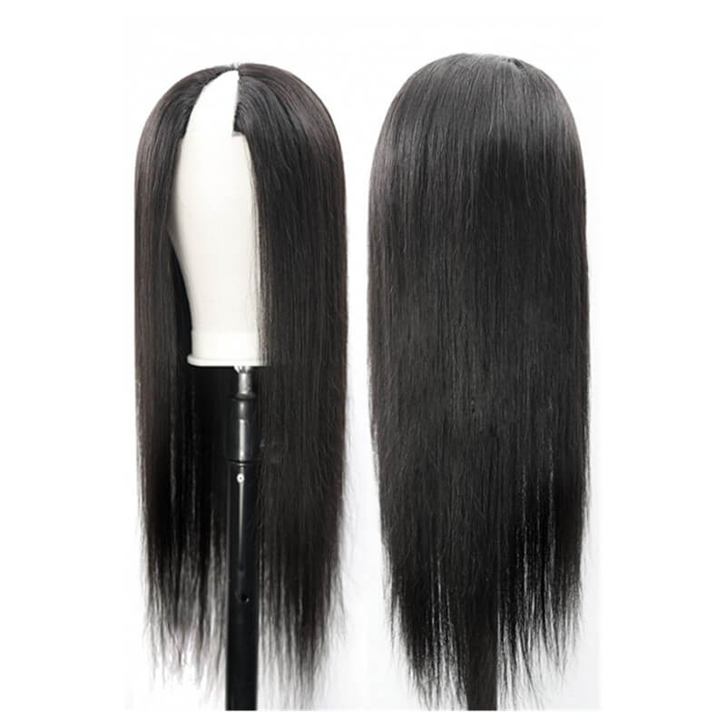 Ulike Beginner Friendly Straight V Part Wig No Glue No Sew No Gel Human Hair Wig 180 Density Thin Part Wig