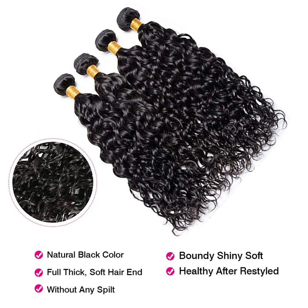 10A Grade 4 Bundles Water Wave Natural Black Brazilian Virgin Hair