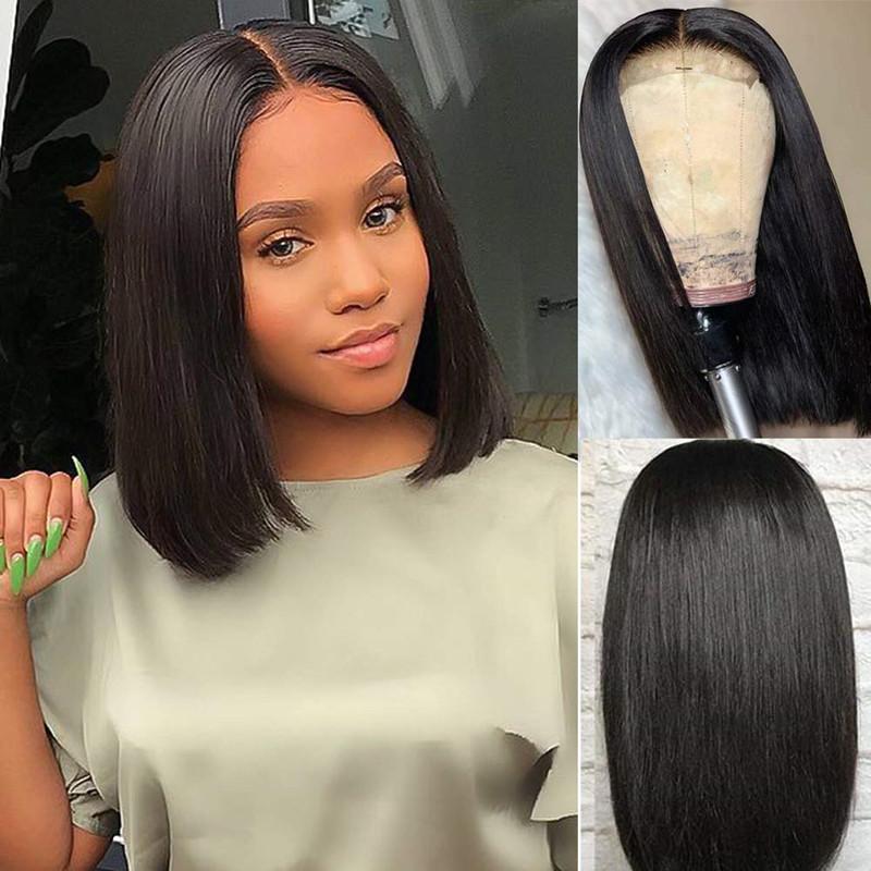 13x4 Lace Front Straight Short Bob Wigs Pre-Plucked 180% Density