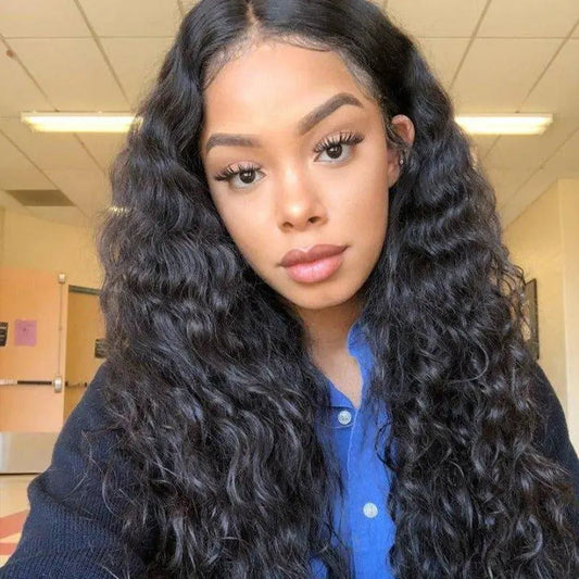 13x6 Transparent Lace Frontal Deep Curly Wigs Natural Black