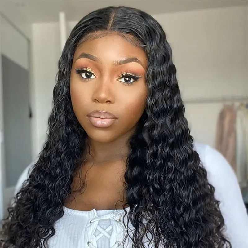 13x6 Transparent Lace Frontal Deep Wave Wigs Natural Black