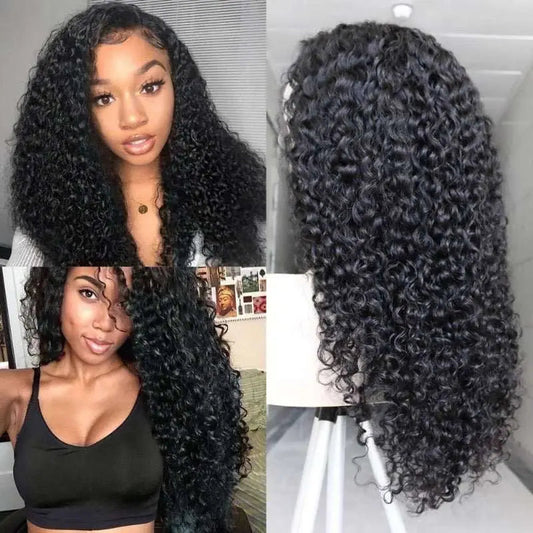 13x6 Transparent Lace Frontal Kinky Curly Wigs Natural Black