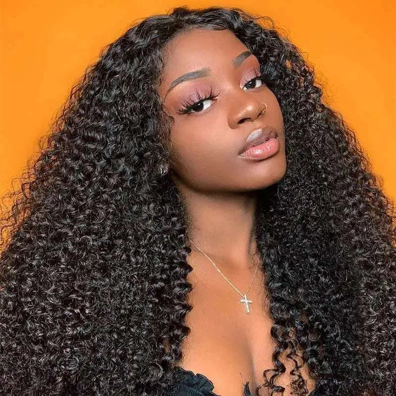 13x6 Transparent Lace Frontal Kinky Curly Wigs Natural Black