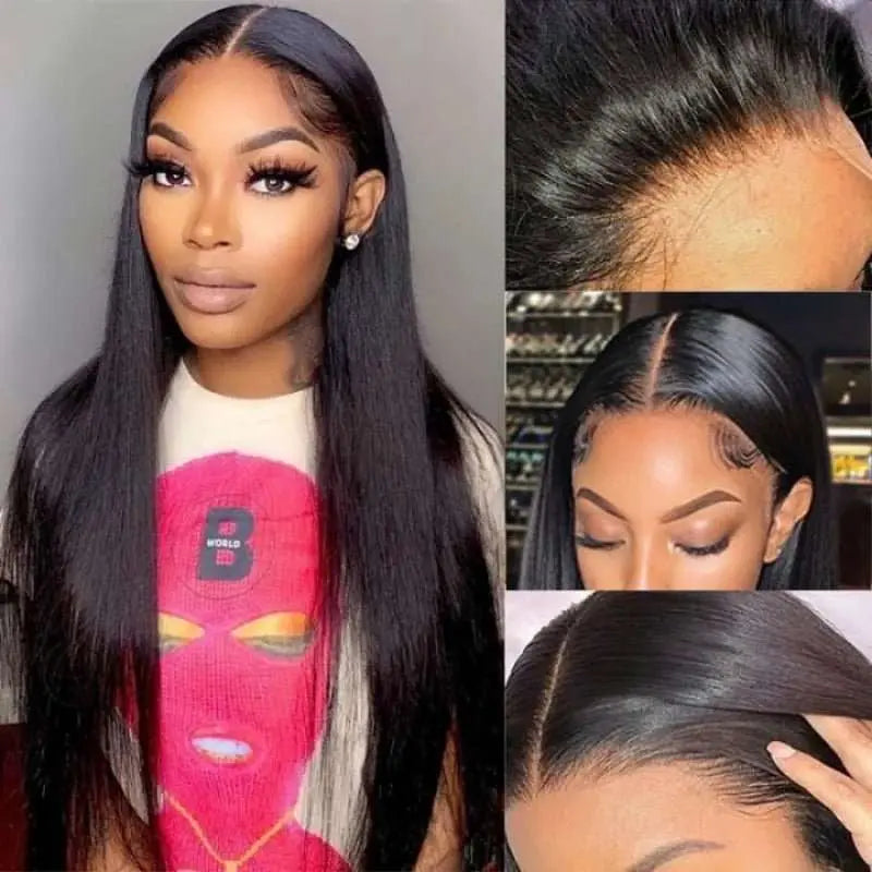 13x6 Transparent Lace Frontal Straight Wigs Natural Black