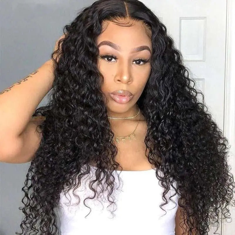 13x6 Transparent Lace Frontal Water Wave Wigs Natural Black