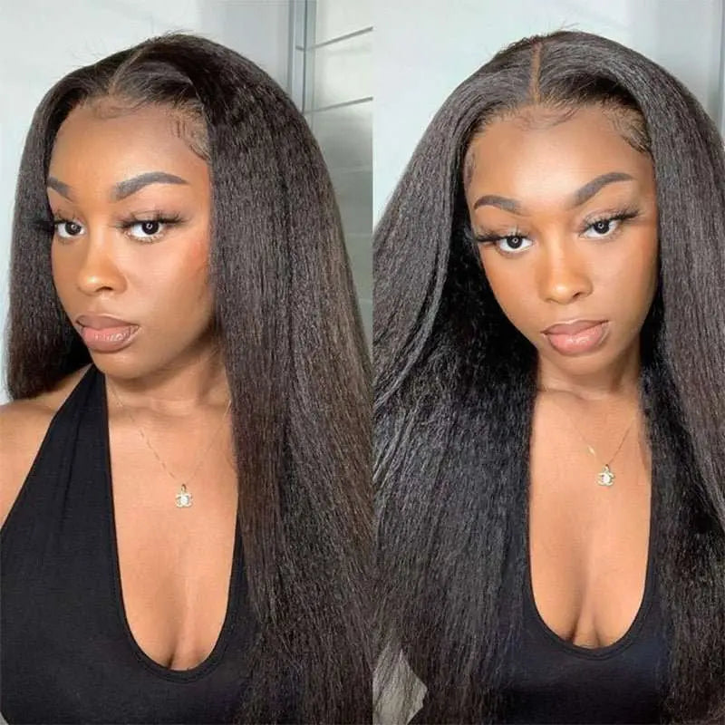 13x6 Transparent Lace Frontal Yaki Straight Wigs Natural Black