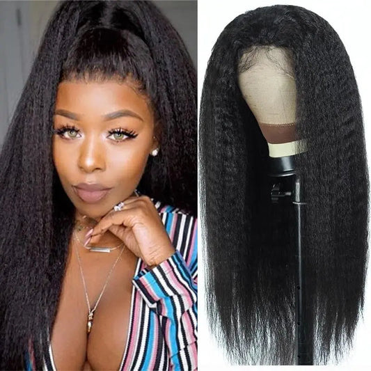 13x6 Transparent Lace Frontal Yaki Straight Wigs Natural Black