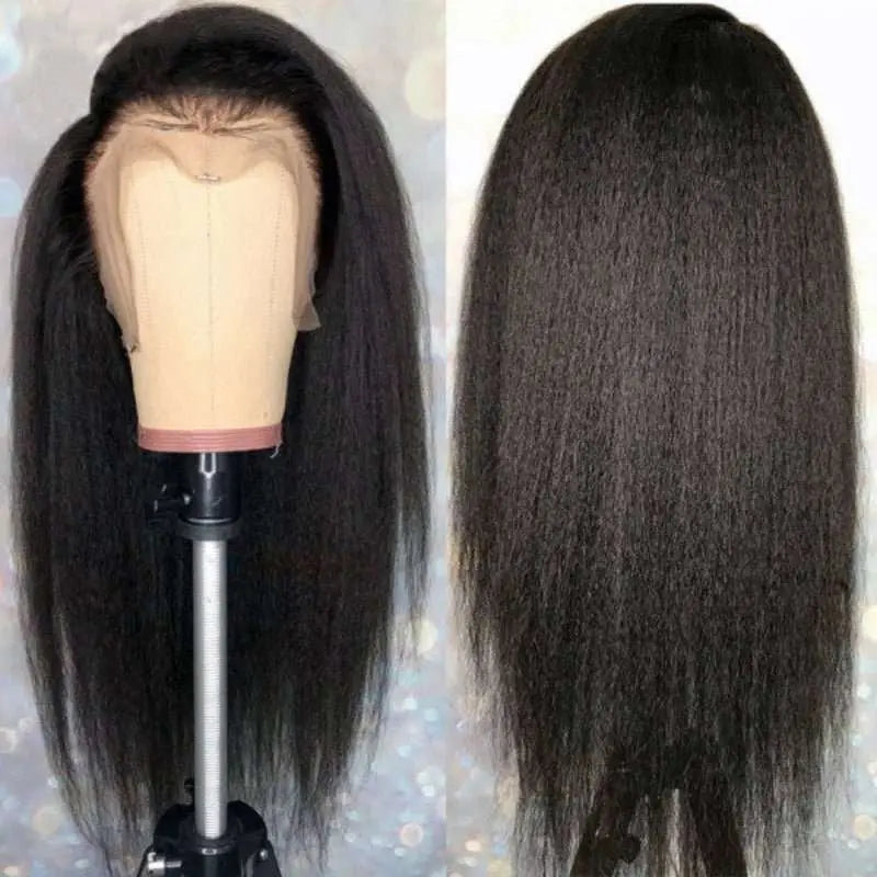 13x6 Transparent Lace Frontal Yaki Straight Wigs Natural Black