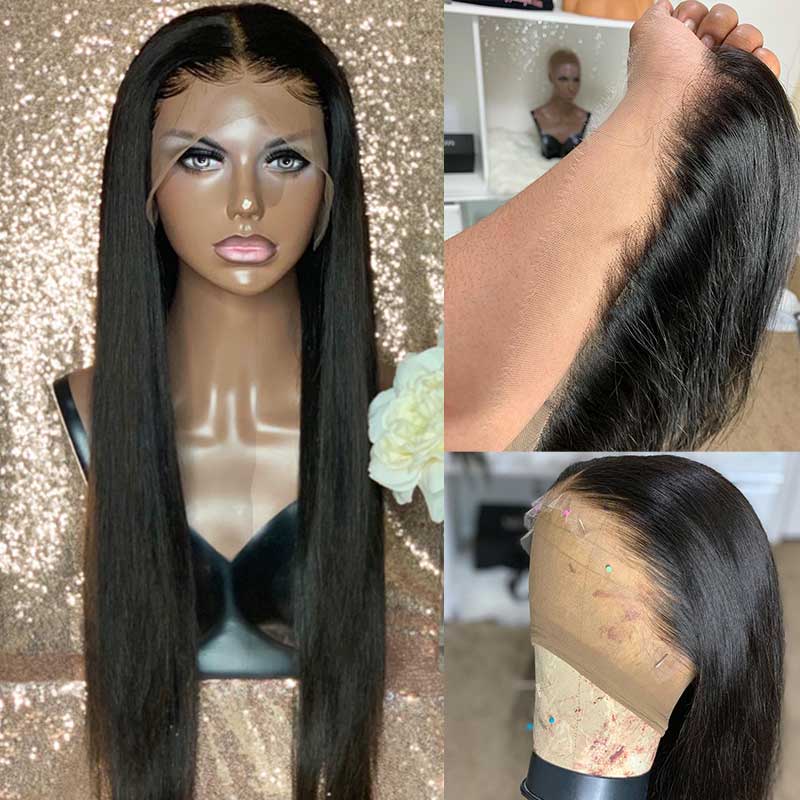 13X6 Lace Frontal Straight Human Hair Wigs Pre Plucked With Baby Hair 200% Density