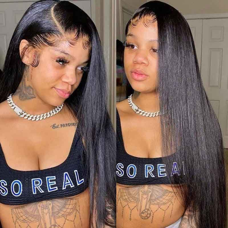 13X6 Lace Frontal Straight Human Hair Wigs Pre Plucked With Baby Hair 200% Density