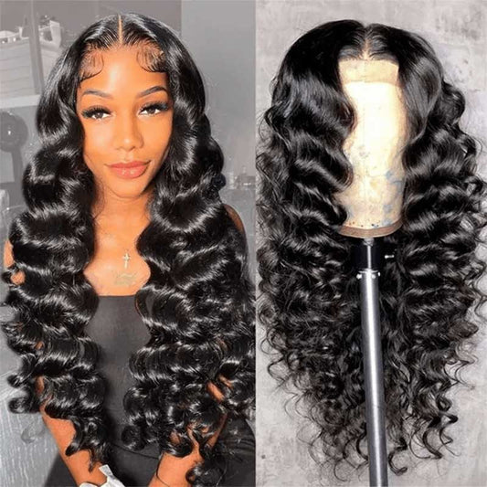 13X6 Loose Deep Wave Transparent Lace Front Wig Soft Virgin Human Hair Wigs 200% Density