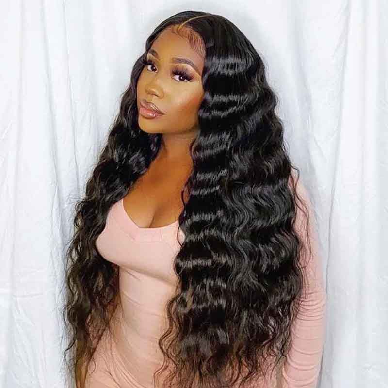 13X6 Loose Deep Wave Transparent Lace Front Wig Soft Virgin Human Hair Wigs 200% Density