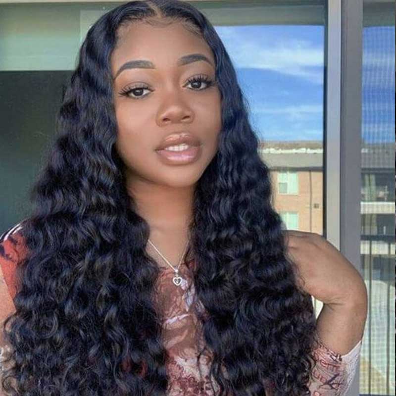 13X6 Loose Deep Wave Transparent Lace Front Wig Soft Virgin Human Hair Wigs 200% Density