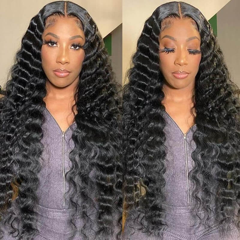 Ulike V Part Loose Deep Wave Wigs Virgin Human Hair No Glue  No Leave Out Needed V Part Human Hair Wigs