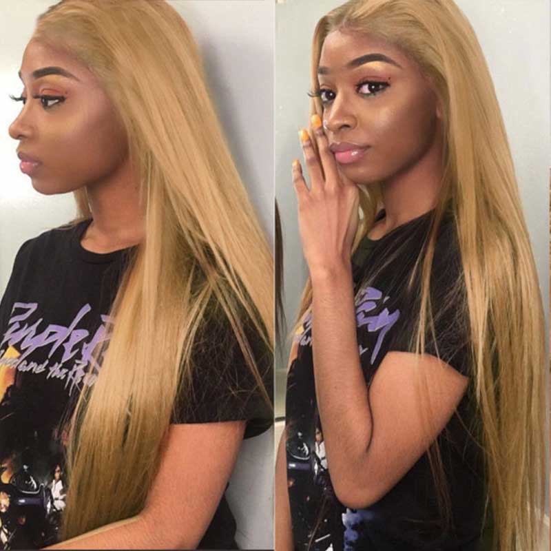 27# Honey Blonde Colored Straight Wig 13x4 Lace Front Human Hair Wigs Brazilian Remy Hair