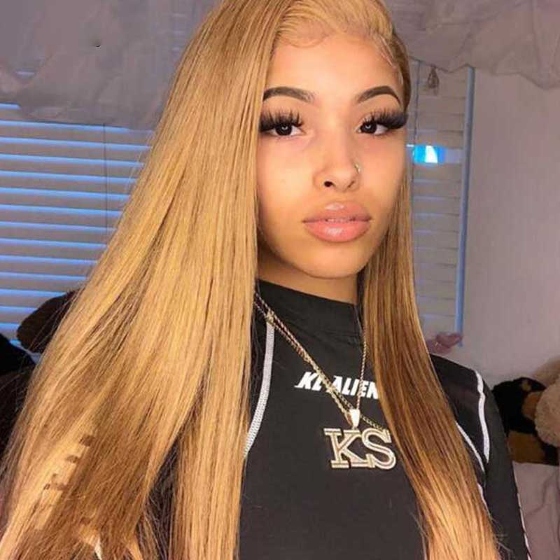 27# Honey Blonde Colored Straight Wig 13x4 Lace Front Human Hair Wigs Brazilian Remy Hair