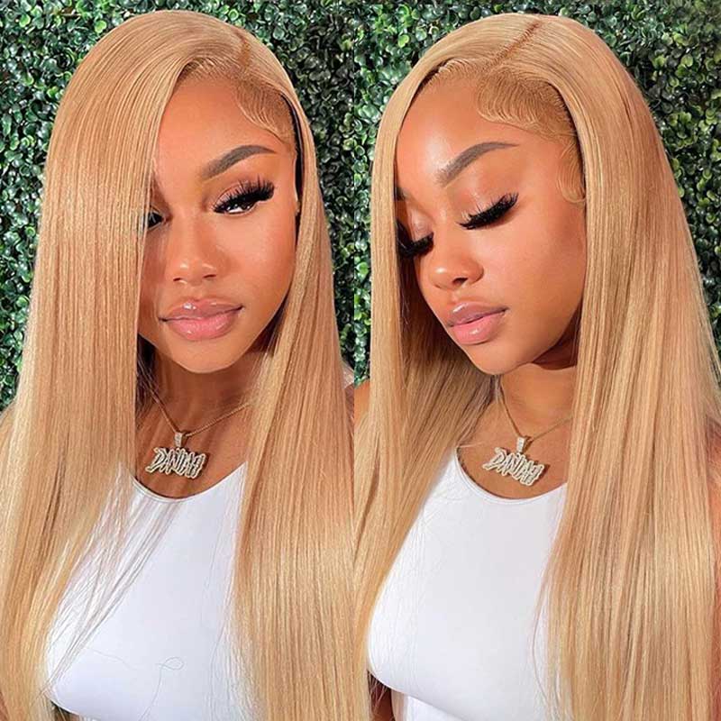 27# Honey Blonde Colored Straight Wig 13x4 Lace Front Human Hair Wigs Brazilian Remy Hair