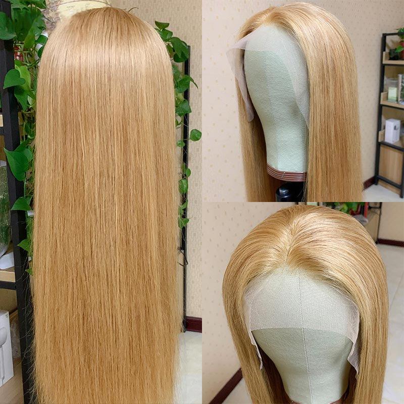 27# Honey Blonde Colored Straight Wig 13x4 Lace Front Human Hair Wigs Brazilian Remy Hair