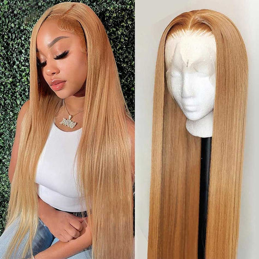 27# Honey Blonde Colored Straight Wig 13x4 Lace Front Human Hair Wigs Brazilian Remy Hair