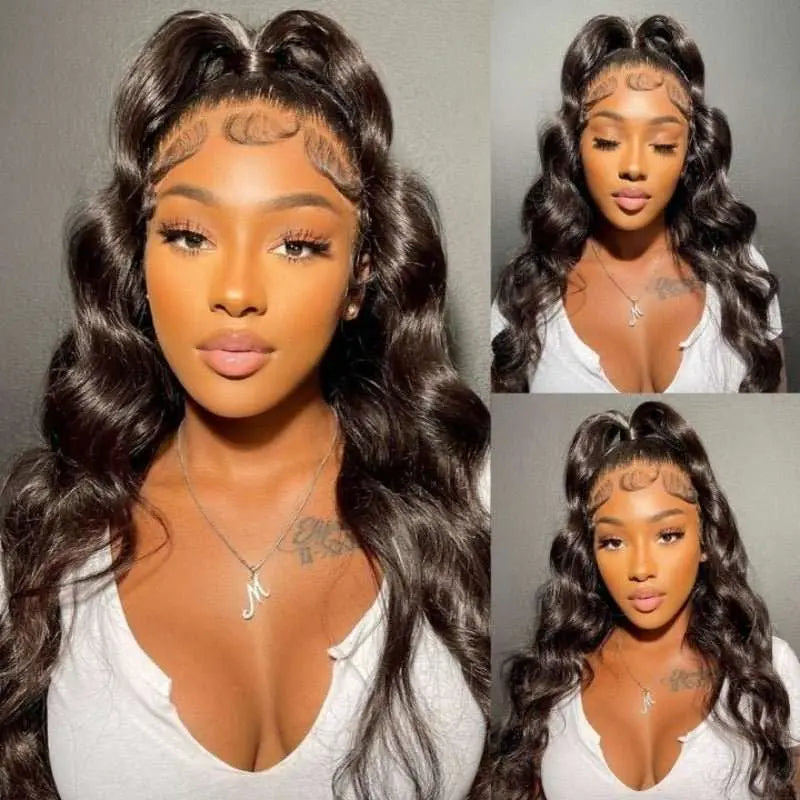 360 Lace Frontal Wig Body Wave Brazilian Virgin Hair Natural Black Pre-Plucked