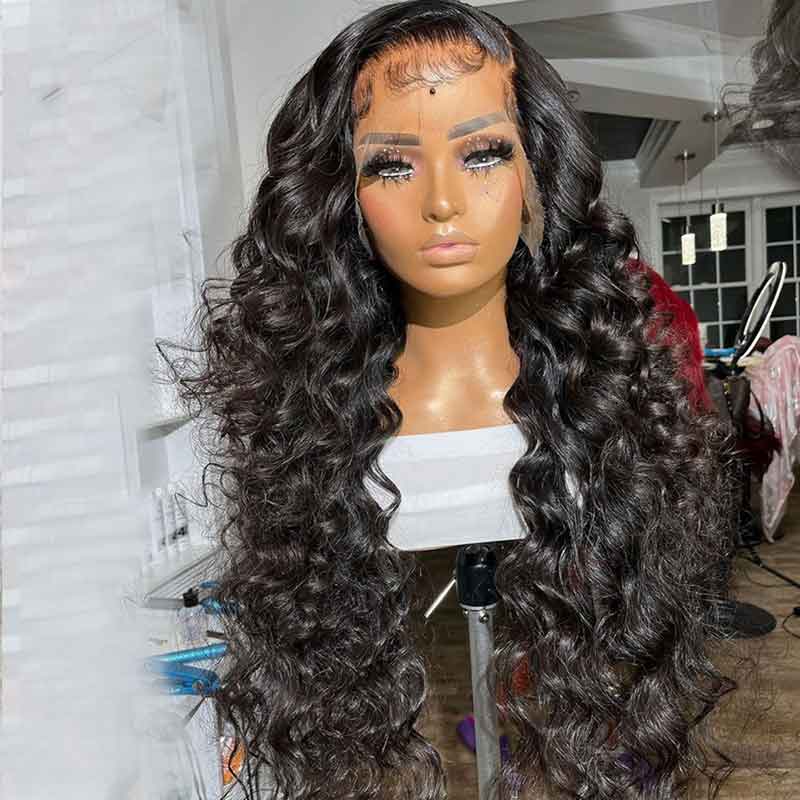 360 Loose Wave Transparent Lace Frontal Wigs Pre-plucked Natural Hairline Human Hair