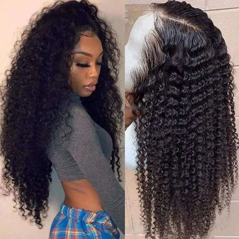 4x4 Transparent Lace Closure Kinky Curly Wigs Virgin Human Hair